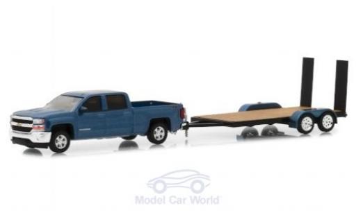 Chevrolet Silverado 1/64 Greenlight metalico azul 2018 mit Transportanhänger coche miniatura