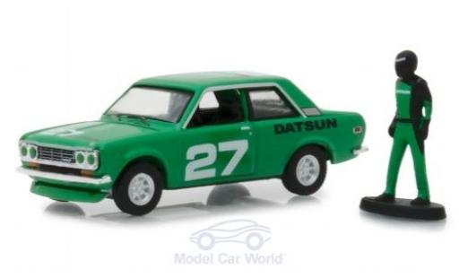 Datsun 510 1/64 Greenlight verde 1970 mit Rennfahrer Figur coche miniatura