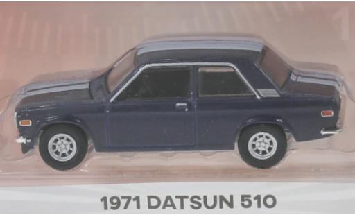 Datsun 510 1/64 Greenlight metalico azul/blanco 1971 2-Door Sedan coche miniatura