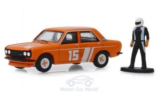 Datsun 510 1/64 Greenlight No.15 1970 mit Rennfahrerfigur coche miniatura