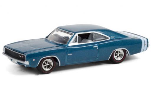 Dodge Charger 1/64 Greenlight R/T HEMI metalico azul/blanco 1968 426 HEMI 50 Years coche miniatura