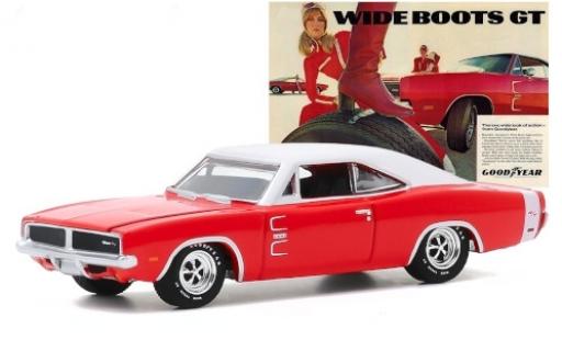 Dodge Charger 1/64 Greenlight R/T rojo/matt-blanco 1969 Goodyear Wide Boots GT coche miniatura