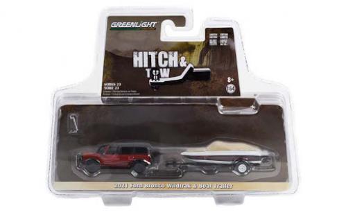 Coche miniatura Ford Bronco 1/64 Greenlight Wildtrak rojo/negro 2021 mit Boat Trailer Ford Bronco 1/64 Greenlight Wildtrak rojo/negro 2021 mit Boat Trailer coche miniatura