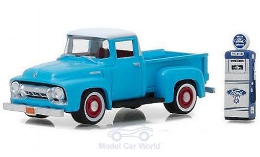 Ford F-1 1/64 Greenlight 00 azul/blanco 1954 mit Zapfsäule coche miniatura
