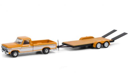 Ford F-1 1/64 Greenlight 50 Ranger XLT Trailer Special amarillo/blanco 1976 mit Zweiachs-PKW-Anhänger und Auffahrrampen coche miniatura