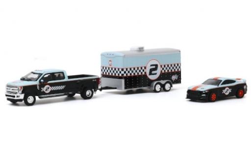 Coche miniatura Ford F-350 1/64 Greenlight Lariat Gulf 2019 avec Remorque porte-voiture et Shelby GT350R No.2 Ford F-350 1/64 Greenlight Lariat Gulf 2019 avec Remorque porte-voiture et Shelby GT350R No.2 coche miniatura