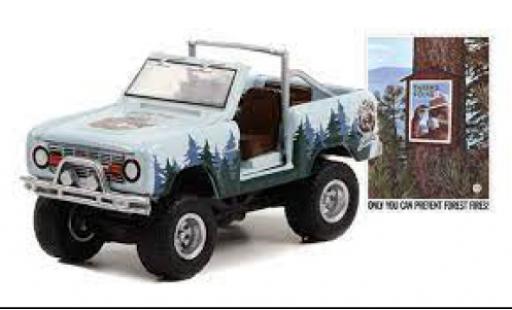 Coche miniatura Ford Bronco 1/64 Greenlight azul clair/Décorer Smokey Bear 1967 Ford Bronco 1/64 Greenlight azul clair/Décorer Smokey Bear 1967 coche miniatura