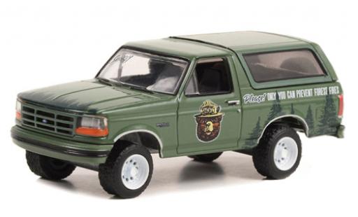 Coche miniatura Ford Bronco 1/64 Greenlight verde Smokey Bear 1996 Ford Bronco 1/64 Greenlight verde Smokey Bear 1996 coche miniatura