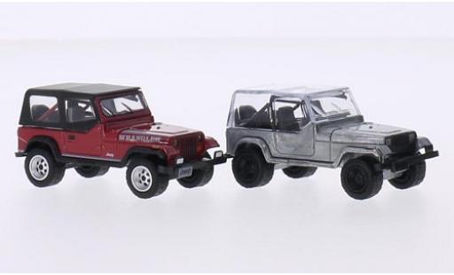 Jeep Wrangler 1/64 Greenlight rojo/aluminium 1987 2er-Set coche miniatura