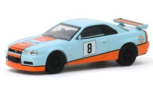 Nissan Skyline 1/64 Greenlight GT-R (BNR34) azul/blanco RHD Gulf 2001 No.8 coche miniatura