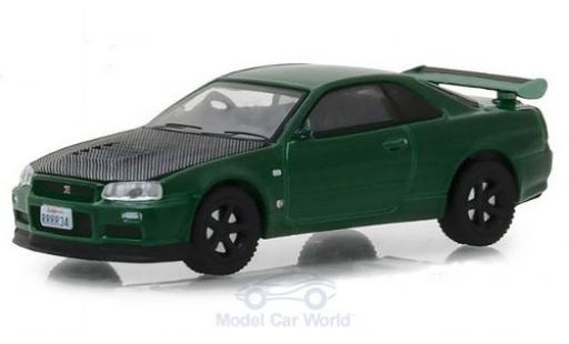 Nissan Skyline 1/64 Greenlight GT-R (BNR34) metalico verde 2000 coche miniatura