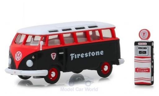 Volkswagen T1 1/64 Greenlight Samba Bus negro/rojo Firestone 1964 mit Zapfsäule coche miniatura