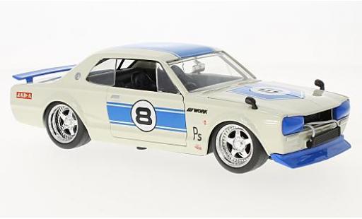 Coche miniatura Nissan Skyline 1/24 Jada Toys 2000 GT-R (KPGC 10) blanco/azul RHD 1971 Nissan Skyline 1/24 Jada Toys 2000 GT-R (KPGC 10) blanco/azul RHD 1971 coche miniatura