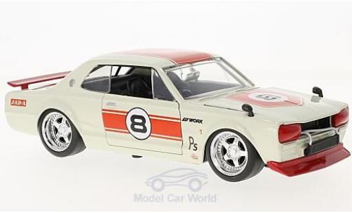 Nissan Skyline 1/24 Jada Toys 2000 GT-R (KPGC 10) blanco/rojo RHD 1971 coche miniatura