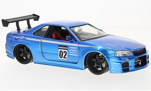 Coche miniatura Nissan Skyline 1/24 Jada Toys GT-R (R34) metalico azul RHD 2002 Nissan Skyline 1/24 Jada Toys GT-R (R34) metalico azul RHD 2002 coche miniatura