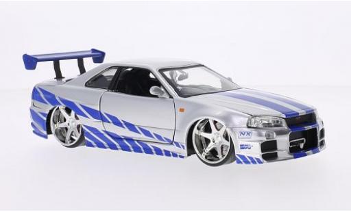 Coche miniatura Nissan Skyline 1/24 Jada Toys GT-R (R34) Tuning gris/Dekor RHD Fast & Furious 2002 tuning Nissan Skyline 1/24 Jada Toys GT-R (R34) Tuning gris/Dekor RHD Fast & Furious 2002 tuning coche miniatura