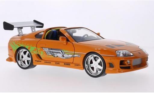 Coche miniatura Toyota Supra 1/18 Jada Toys Tuning metalico naranja/Dekor Fast & Furious 1995 Brian O'Conner Toyota Supra 1/18 Jada Toys Tuning metalico naranja/Dekor Fast & Furious 1995 Brian O'Conner coche miniatura