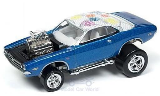 Dodge Challenger 1/64 Johnny Lightning metalico azul/Dekor 1971 Tuning ohne Vitrine coche miniatura