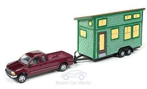Ford F-250 1/64 Johnny Lightning Super Duty metalico rojo 2004 mit Tiny House ohne Vitrine coche miniatura
