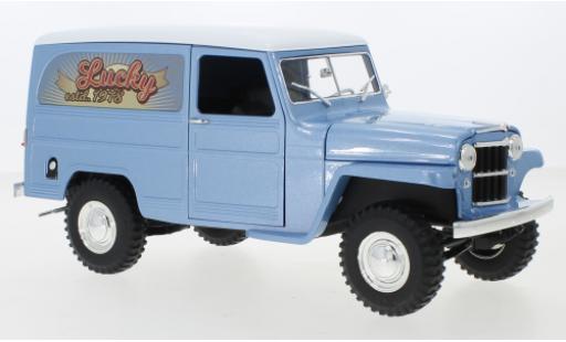 Coche miniatura Jeep Willys 1/18 Lucky Die Cast Station Wagon Box Van metalico azul/blanco Lucky 1955 Jeep Willys 1/18 Lucky Die Cast Station Wagon Box Van metalico azul/blanco Lucky 1955 coche miniatura