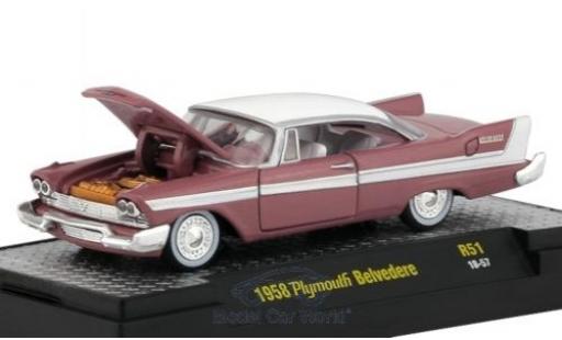 Plymouth Belvedere 1/64 M2 Machines rosa/blanco 1958 coche miniatura