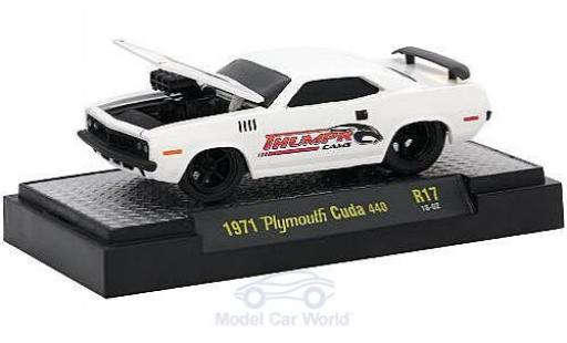 Coche miniatura Plymouth Cuda 1971 1/64 M2 Machines 440 blanco Thumpr Cams 1971 Plymouth Cuda 1971 1/64 M2 Machines 440 blanco Thumpr Cams 1971 coche miniatura