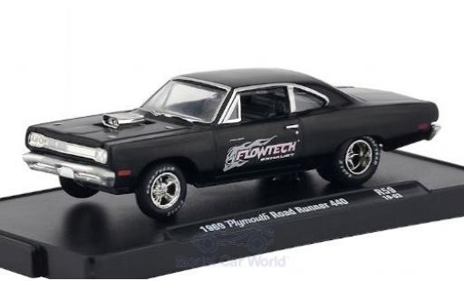 Plymouth Road Runner 1/64 M2 Machines 440 negro/Dekor Flowtech Exhaust 1969 coche miniatura