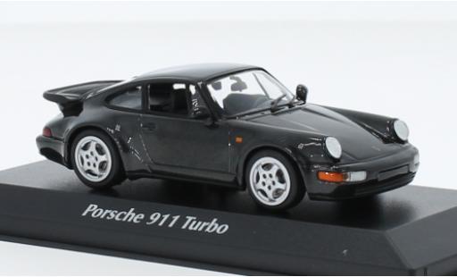 Porsche 964 Turbo 1/43 Maxichamps 911  metallise negro 1990 coche miniatura