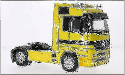 Mercedes Actros Base 1/32 Welly amarillo coche miniatura