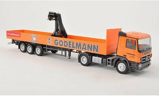 Mercedes Actros Base 1/87 Herpa M 08 Godelmann plataforman-SZ con Kran coche miniatura