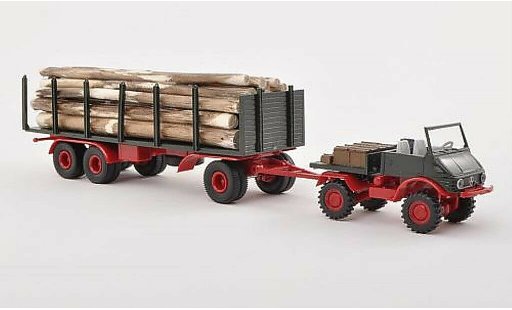 Mercedes Unimog 406-425 1/87 Brekina 421 Stammholz con Rungenanhanger y Ladegut coche miniatura