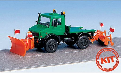 Mercedes Unimog Base 1/87 Kibri verde con Pflug y Kehrmaschine coche miniatura