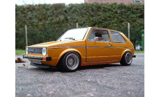 Volkswagen Golf GTI 1/18 Solido jantes BBS tuning naranja coche miniatura