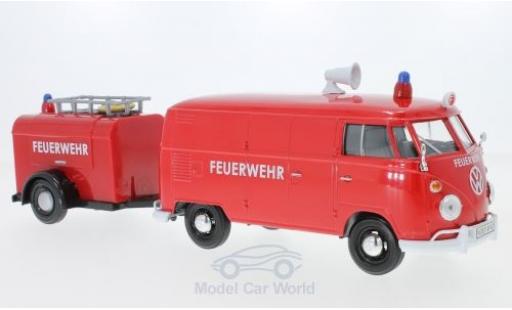 Coche miniatura Volkswagen T1 A 1/24 Motormax Kastenwagen rojo Feuerwehr mit Anhänger Volkswagen T1 A 1/24 Motormax Kastenwagen rojo Feuerwehr mit Anhänger coche miniatura