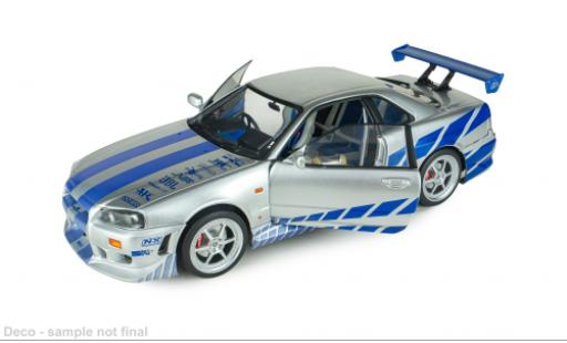 Coche miniatura Nissan Skyline GT-R (BNR34) silber/blau Fast &amp; Furious 1/18 Solido