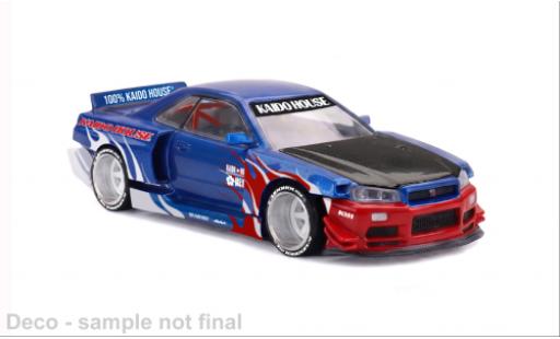 Coche miniatura Nissan Skyline GT-R (R34) Kaido House Flames V1 blau/rot 1991 1/64 Mini GT