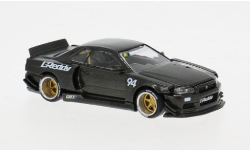 Coche miniatura Nissan Skyline GT-R (R34) Kaido Works GReddy V2 grau 1999 1/64 Mini GT