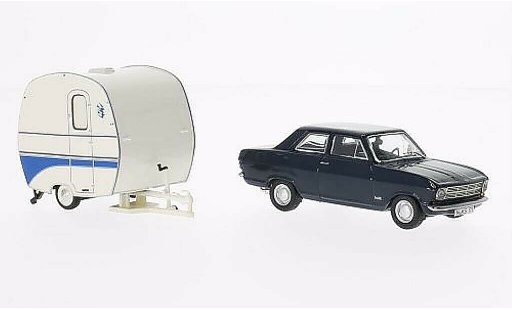 Opel Kadett B B 1/43 Schuco azul 2-Turer con Knaus Schwalbennest Wohnanhanger coche miniatura