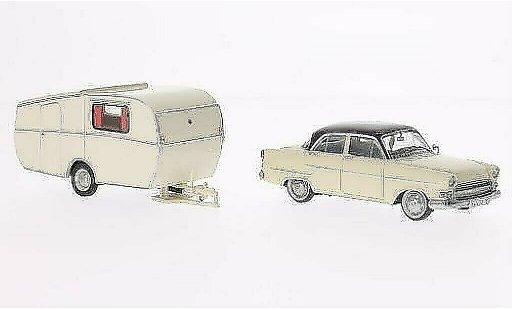 Opel Kapitan Base 1/43 Schuco beige/rojo con Dethleffs Globetrotter Wohnanhanger coche miniatura