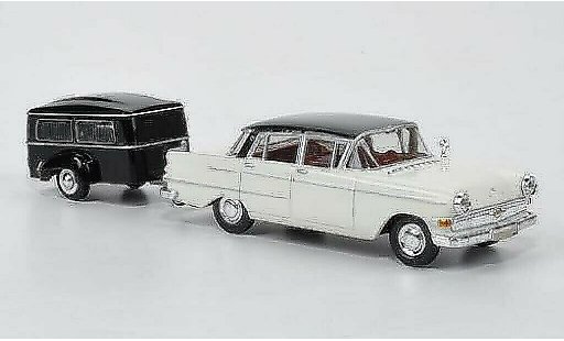 Opel Kapitan P2.6 1/87 Brekina blanco/negro con Westfalia Bestattungsanhanger coche miniatura