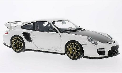 Porsche 911 GT2 1/18 Minichamps blanco con goldenen Felgen 2011 coche miniatura
