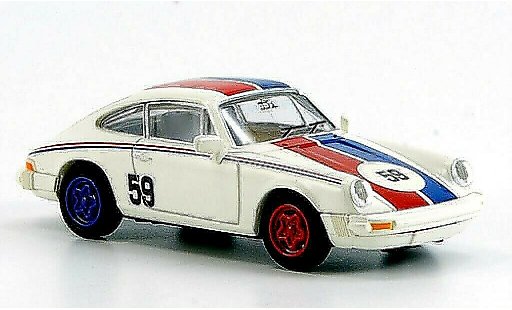 Porsche 911 Base 1/87 Brekina No.59 blanco azul-rojoe rayas coche miniatura