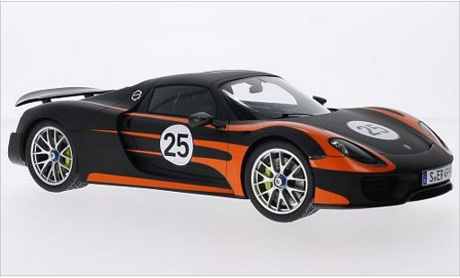 Porsche 918 Base 1/18 Spark Spyder negro/naranja coche miniatura