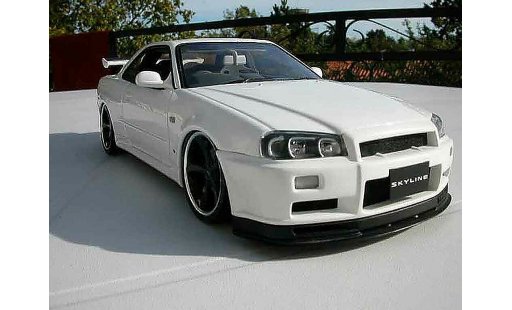 Nissan Skyline R34 1/18 Autoart blanche jantes techart coche miniatura