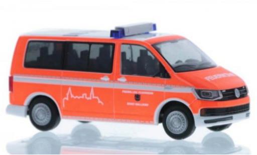 Volkswagen T6 1/87 Rietze Feuerwehr Walldorf court- empattement coche miniatura