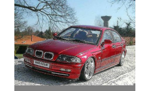 Bmw 328 tuning 1/18 Welly E46 rojo candy et jantes chromes coche miniatura