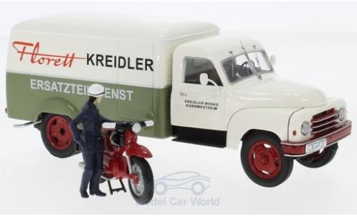 Hanomag L28 1/43 Schuco Kreidler Ersatzteildienst mit Kreidler Florett und Fahrerfigur coche miniatura