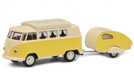 Volkswagen T1 1/64 Schuco Camper amarillo/beige avec caravane coche miniatura