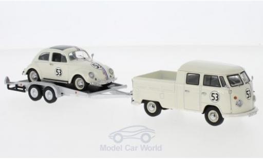 Coche miniatura Volkswagen T1 B 1/43 Schuco b beige/Dekor mit Anhänger und Käfer Volkswagen T1 B 1/43 Schuco b beige/Dekor mit Anhänger und Käfer coche miniatura