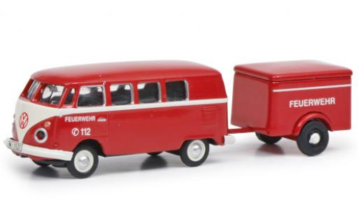 Coche miniatura Volkswagen T1 1/87 Schuco c Bus Feuerwehr mit Anhänger Volkswagen T1 1/87 Schuco c Bus Feuerwehr mit Anhänger coche miniatura